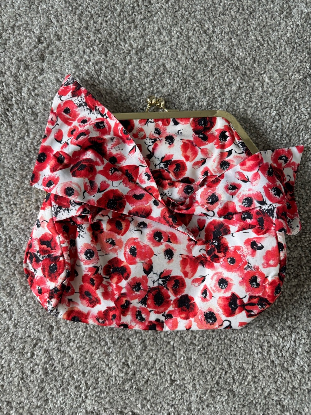 Lela Rose Red and Black Floral Kiss-Lock Cosmetic Bag